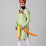 Maharaja Style Lime Green Brocade Silk Sherwani | Regal Ethnic Wear | Jaipurio